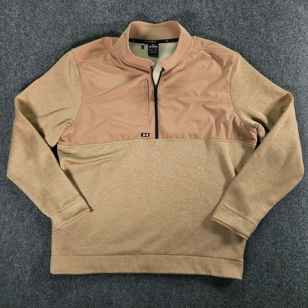 Under Armour Storm Jacket Mens XL Gold Tan Quarter Zip Pullover Colorblock Golf